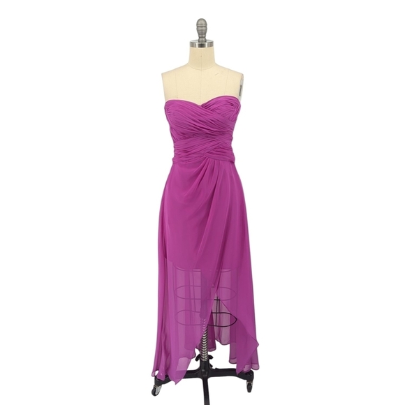 Hailey Adrianna Papell Strapless Hi Lo Dress Purple 2 wedding evening formal - Picture 1 of 9